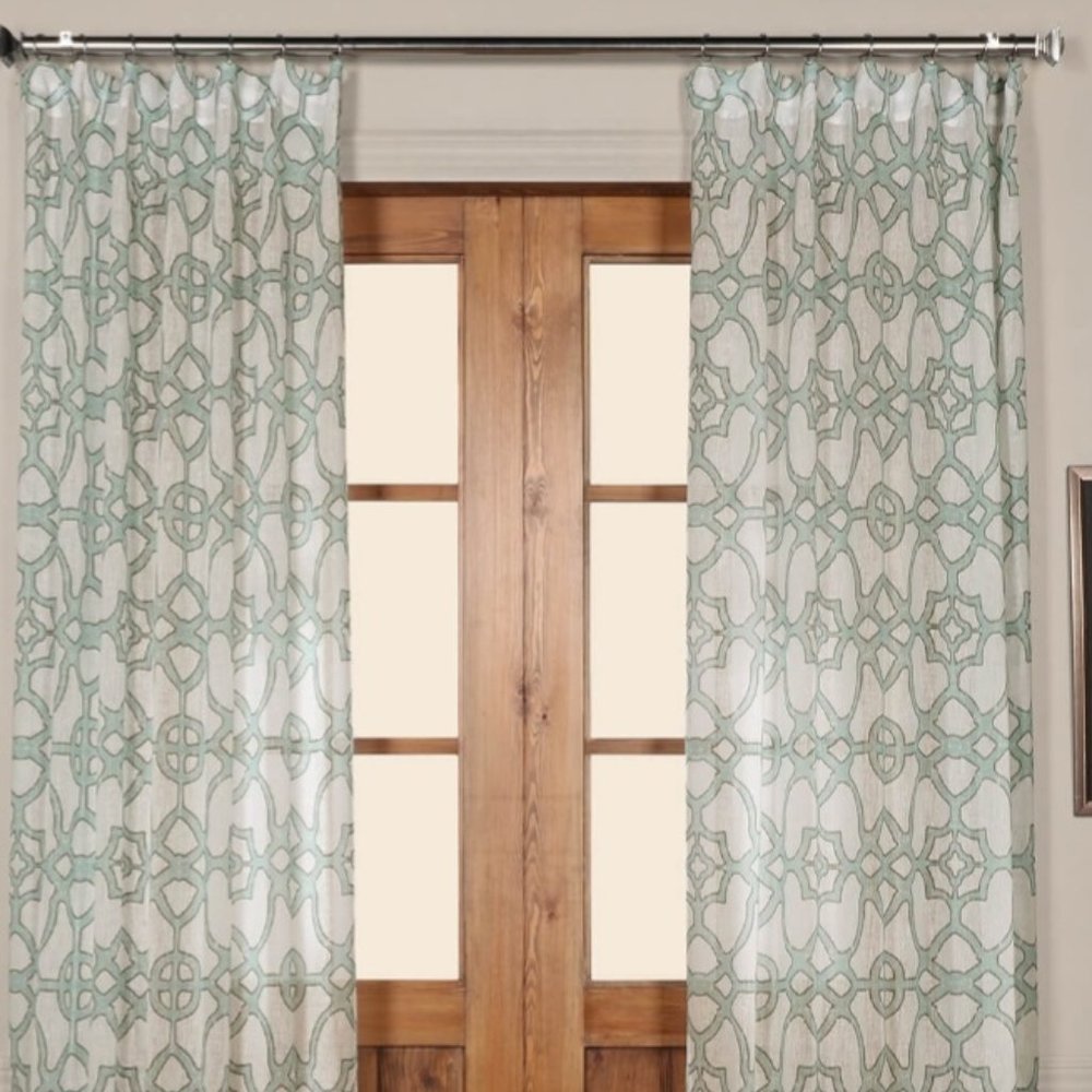 Faux linen printed sheer curtain panels (2)